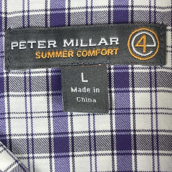 Peter Millar Summer Comfort Mens L Long Sleeve Button Up Shirt Purple Plaid - Picture 7 of 13